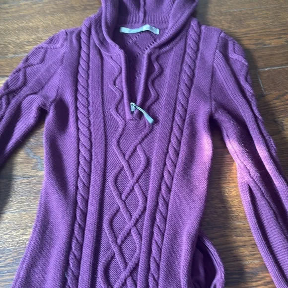 Purple Cable Knit Hooded Sweater Dress - Picture 2 of 2